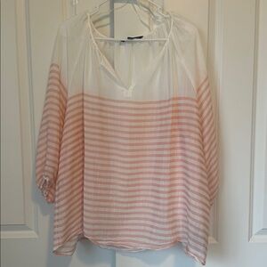 Rachel Zoe Bohemian Gauze Pink Stripes Top Tunic Blouse 2X Sheer Lightweight